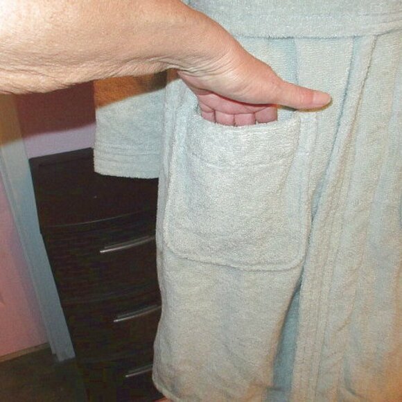 My Pillow Supima Cotton Bathrobe Women's Size S Heavyweight Green Pockets Belt - Picture 3 of 10